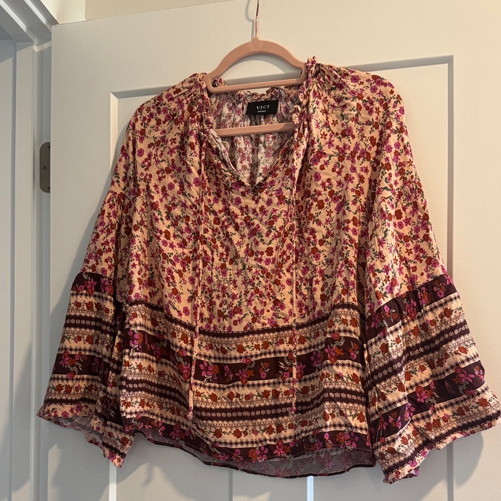 Vici Multicolor Floral Blouse - Pink and Brown